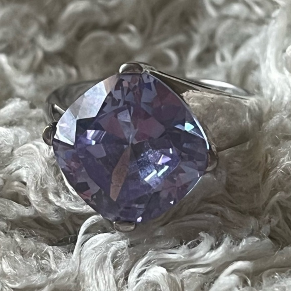 Vintage Art Deco Style Sterling Silver Cushion Cut Amethyst Ring